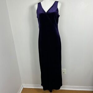Vintage Dark Purple Velvet Burnout Midi Dress Y2K Size Medium Pariscope Canada